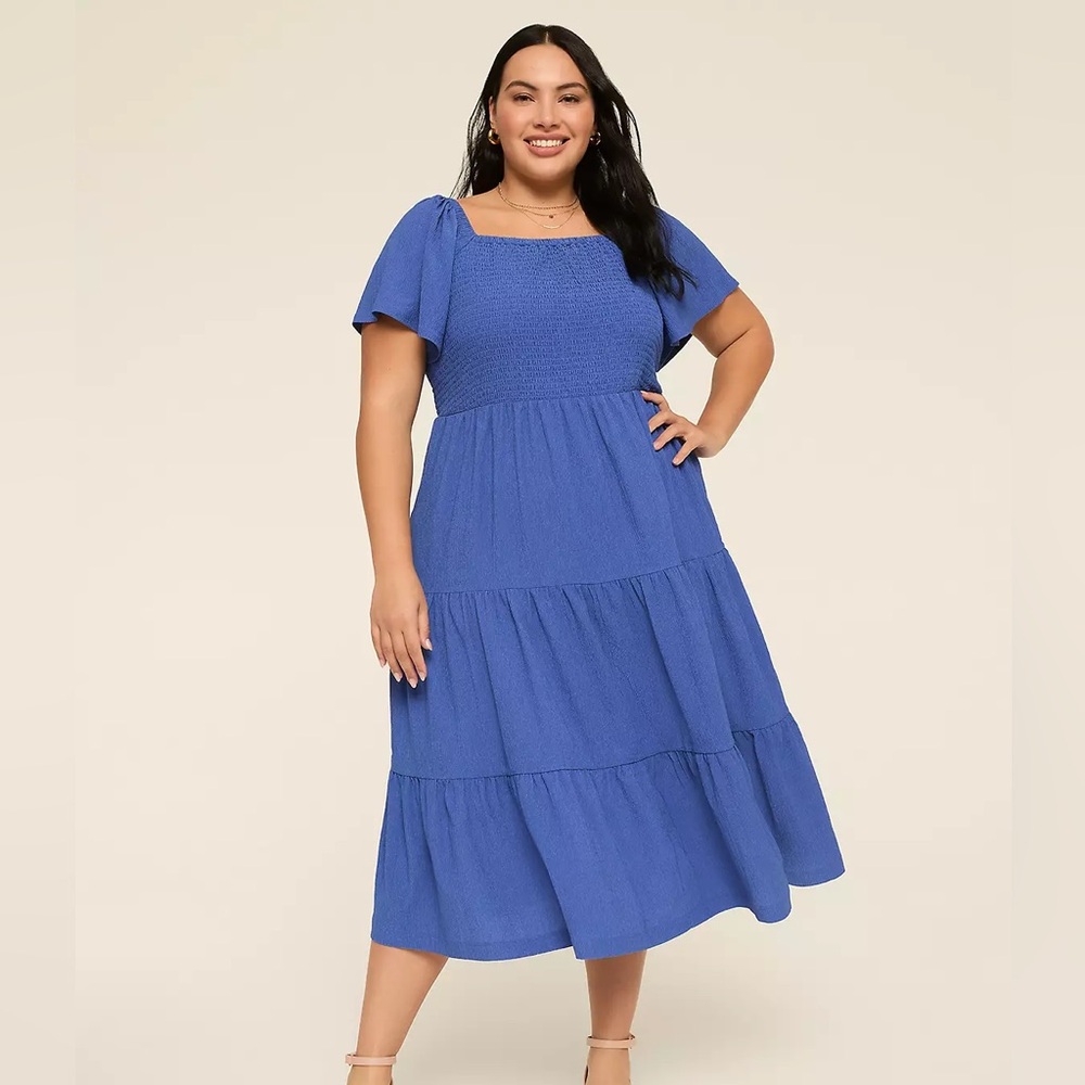 Lane Bryant Cobalt Blue Smocked Midi Dress